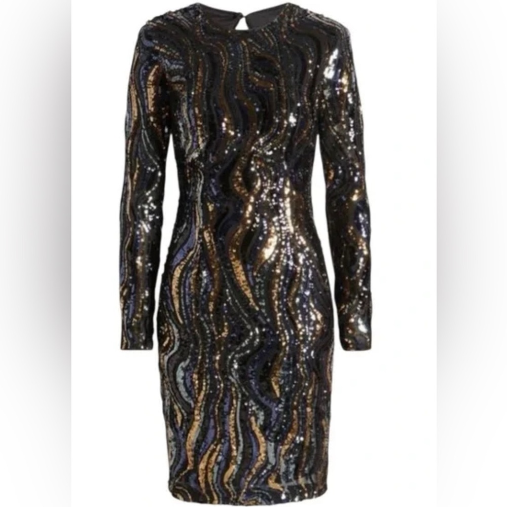 Vince Camuto Black and Gold Sequin Dress